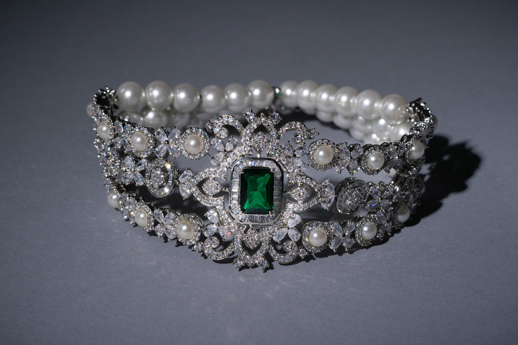Dilara Choker Set - Green Emerald- Jaipur Rose Gold Plated Luxury Designer Indian Jewelry Online - Jaipur Rose