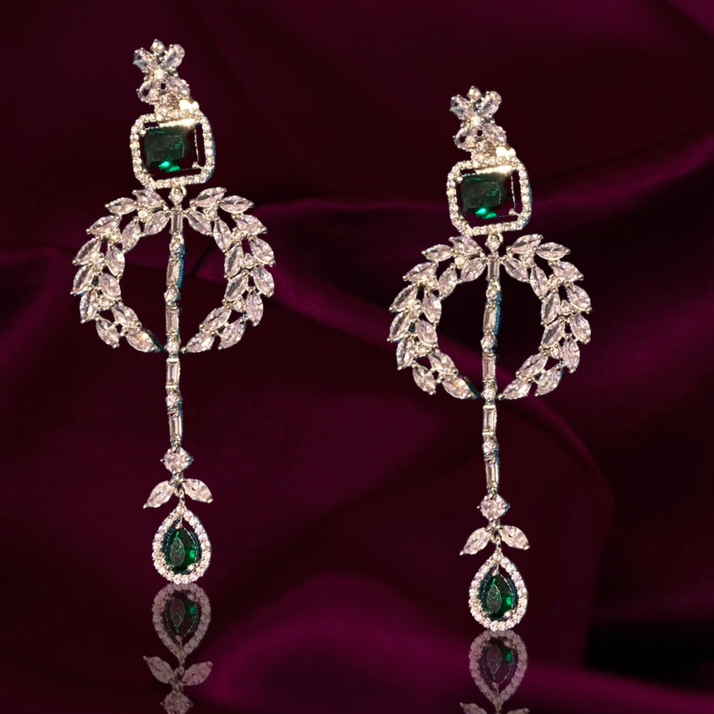Clarissa Emerald Designer Chandelier Earrings By Jaipur Rose - Jaipur Rose