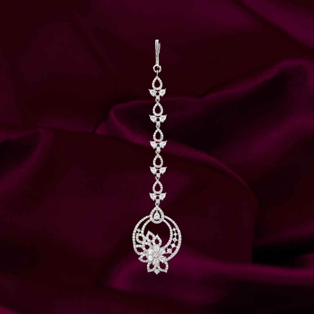 Elena White Gold Modern Indian Tikka by Jaipur Rose Designer Indian Jewelry - Jaipur Rose
