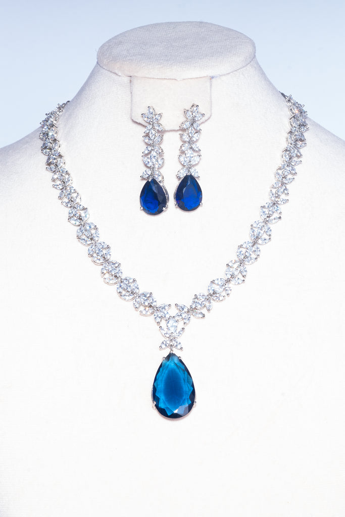 Daria Sapphire Blue Modern Necklace & Earring Set by Jaipur Rose Designer Indian Jewelry - Jaipur Rose