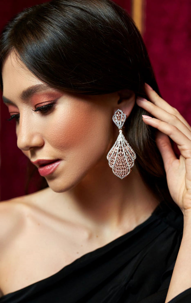 Seychelles Designer Rose Gold Indian Earrings By Jaipur Rose Modern Indian Jewelry - Jaipur Rose