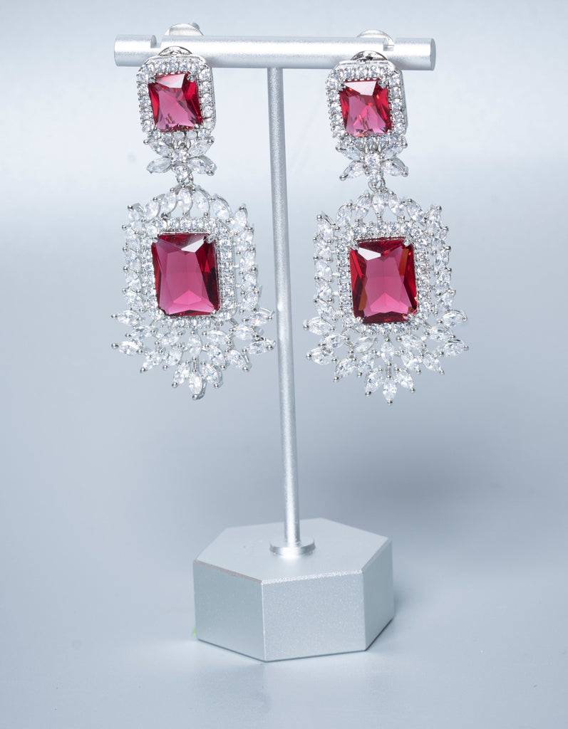 Arsala Statement Drop Earrings Ruby Red White Gold By Jaipur Rose Luxury Indian Jewelry Online - Jaipur Rose