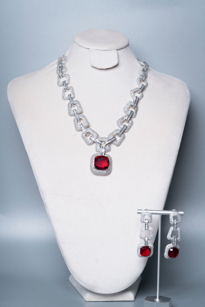 Jenna Ruby Red Crystal Chain Necklace Set Designer Gold Plated Fashion Jewelry by Jaipur Rose Indian Jewelry Online - Jaipur Rose