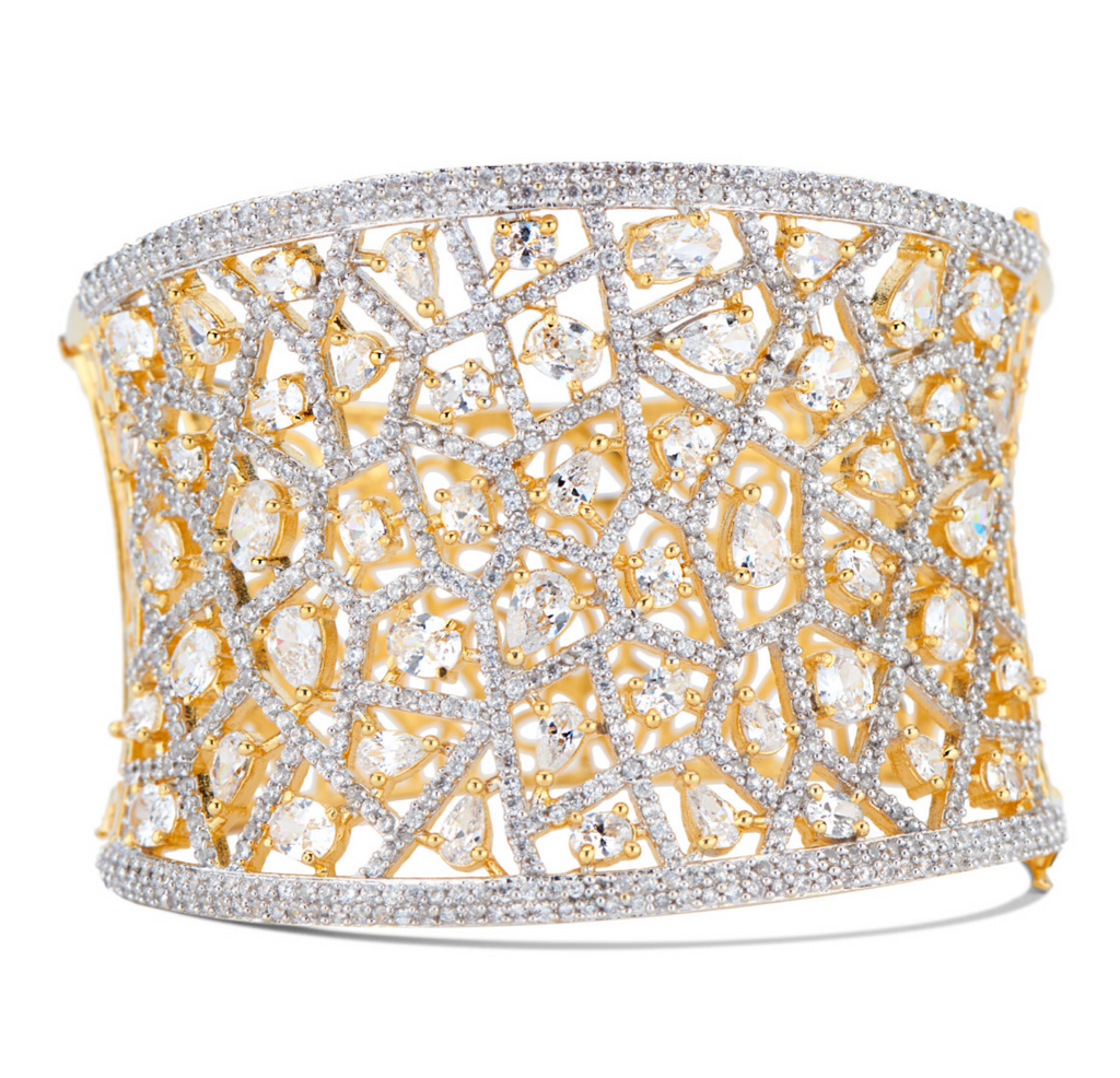 
Dramatic and bold our Jhanvi statement cuff is the perfect option for adding a dose of glam to formal looks. 

Made with Cubic Zirconia
Gold Plated Brass
Handmade iJaipur RoseJaipur RoseBraceletsJhanvi Statement Cuff By Jaipur Rose Luxury Designer Indian Jewelry