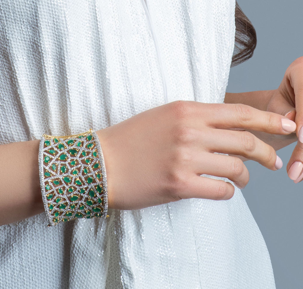 Jhanvi Statement Cuff In Emerald By Jaipur Rose - Jaipur Rose