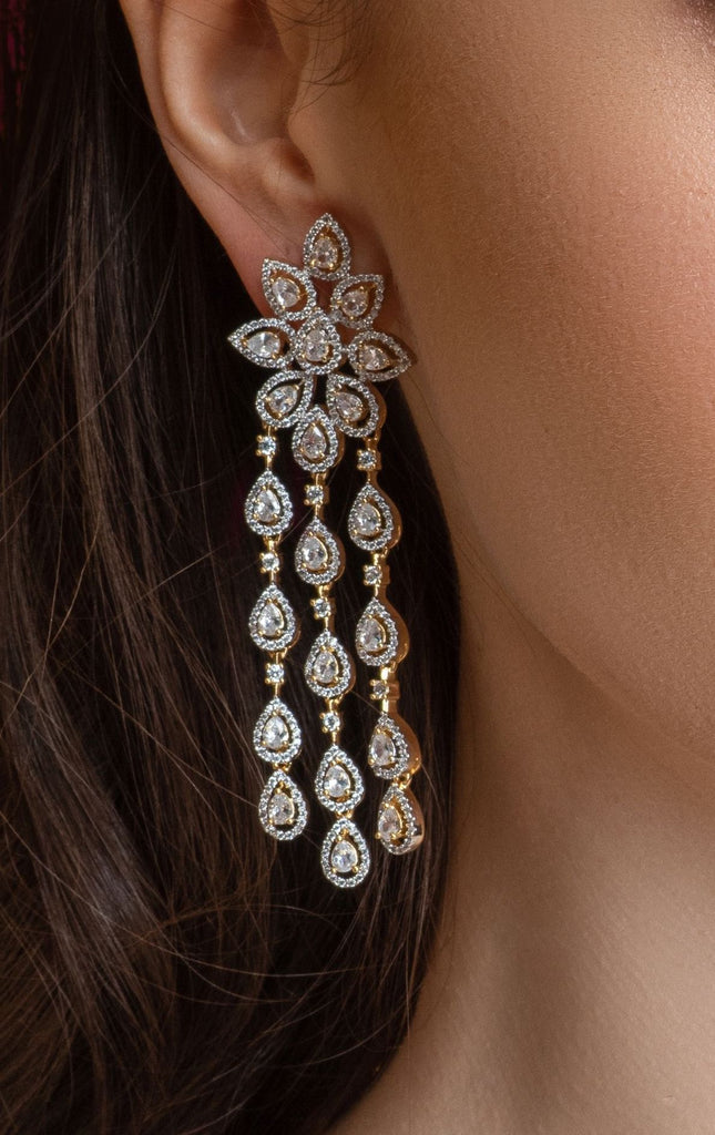 Kimaya Statement Drop Chandelier Earrings Gold Plated Luxury Indian Jewelry | Jaipur Rose - Jaipur Rose