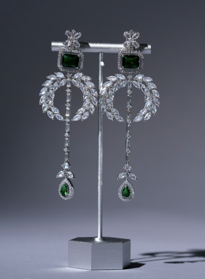 Clarissa Emerald Designer Chandelier Earrings By Jaipur Rose - Jaipur Rose