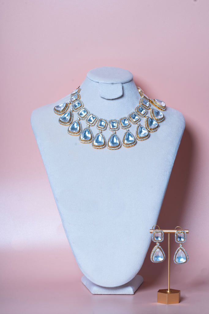 Suri Statement Modern Kundan Yellow Gold Necklace & Earring Set By Jaipur Rose Luxury Indian Jewelry Online - Jaipur Rose
